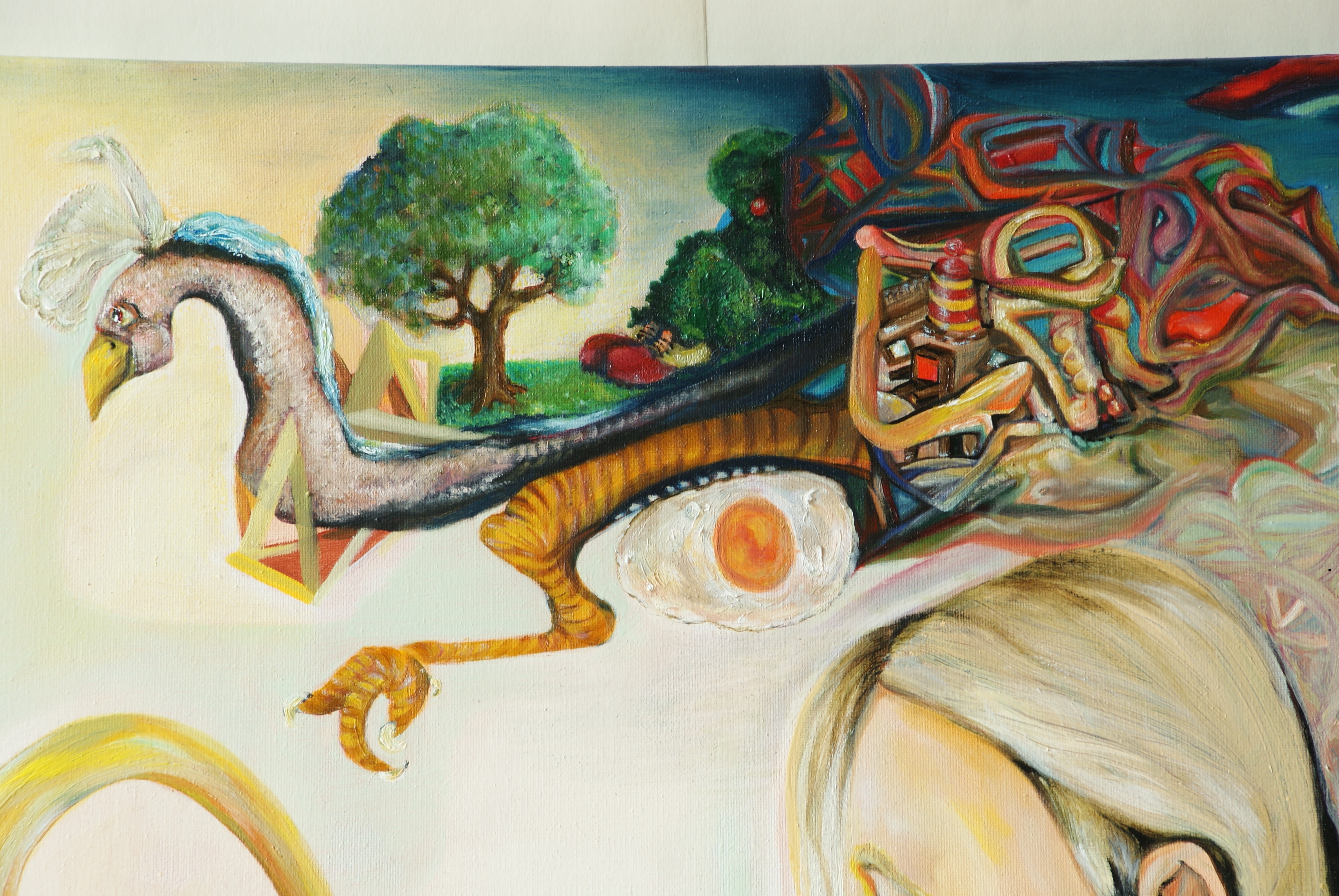 close up zoom Birden painting oil paint canvas blond gold