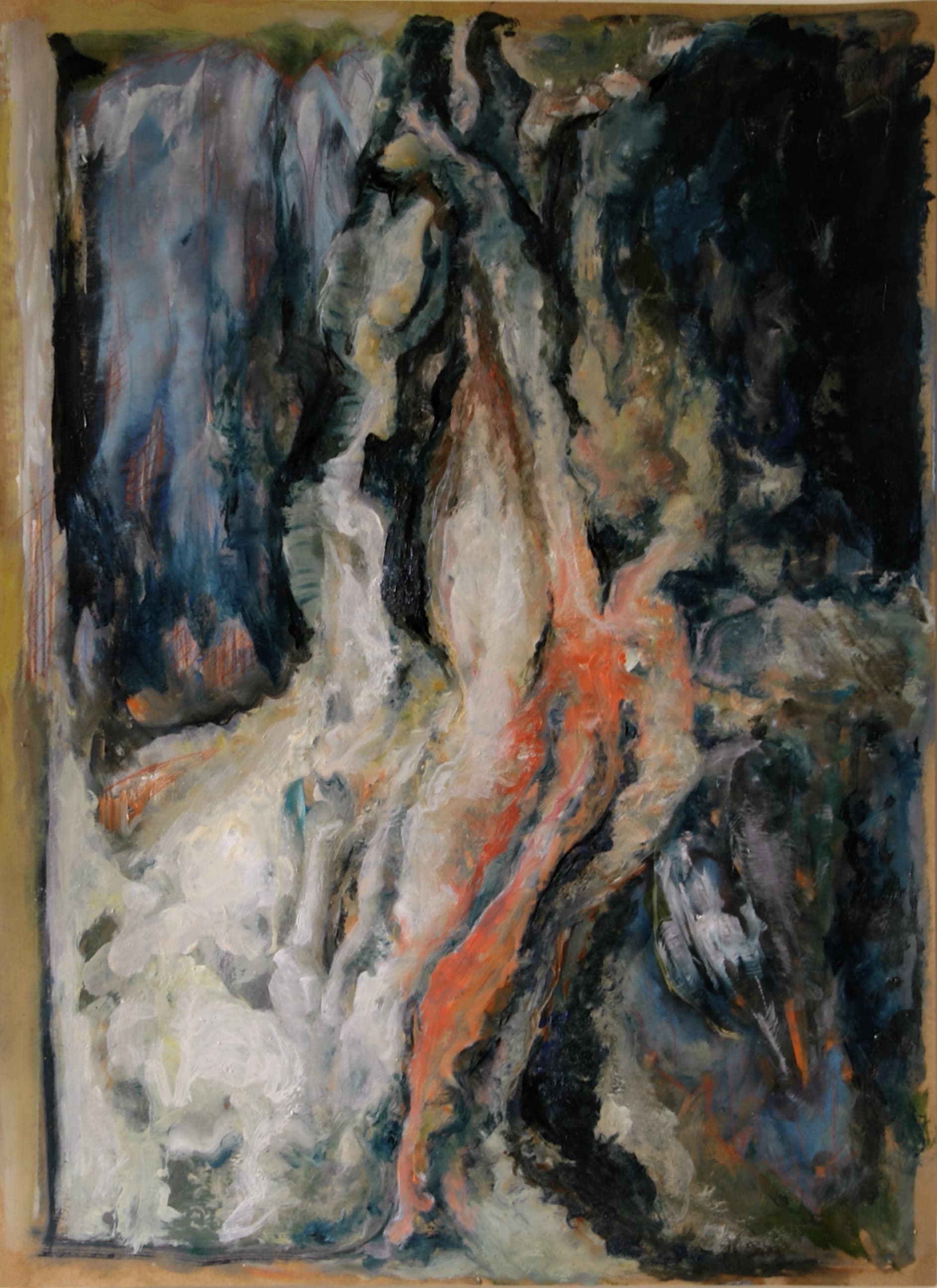 Boning: FRAGMENTS, oilpaint on kraft paper, 50 x 70 cm. abstract art janice ys jmmys