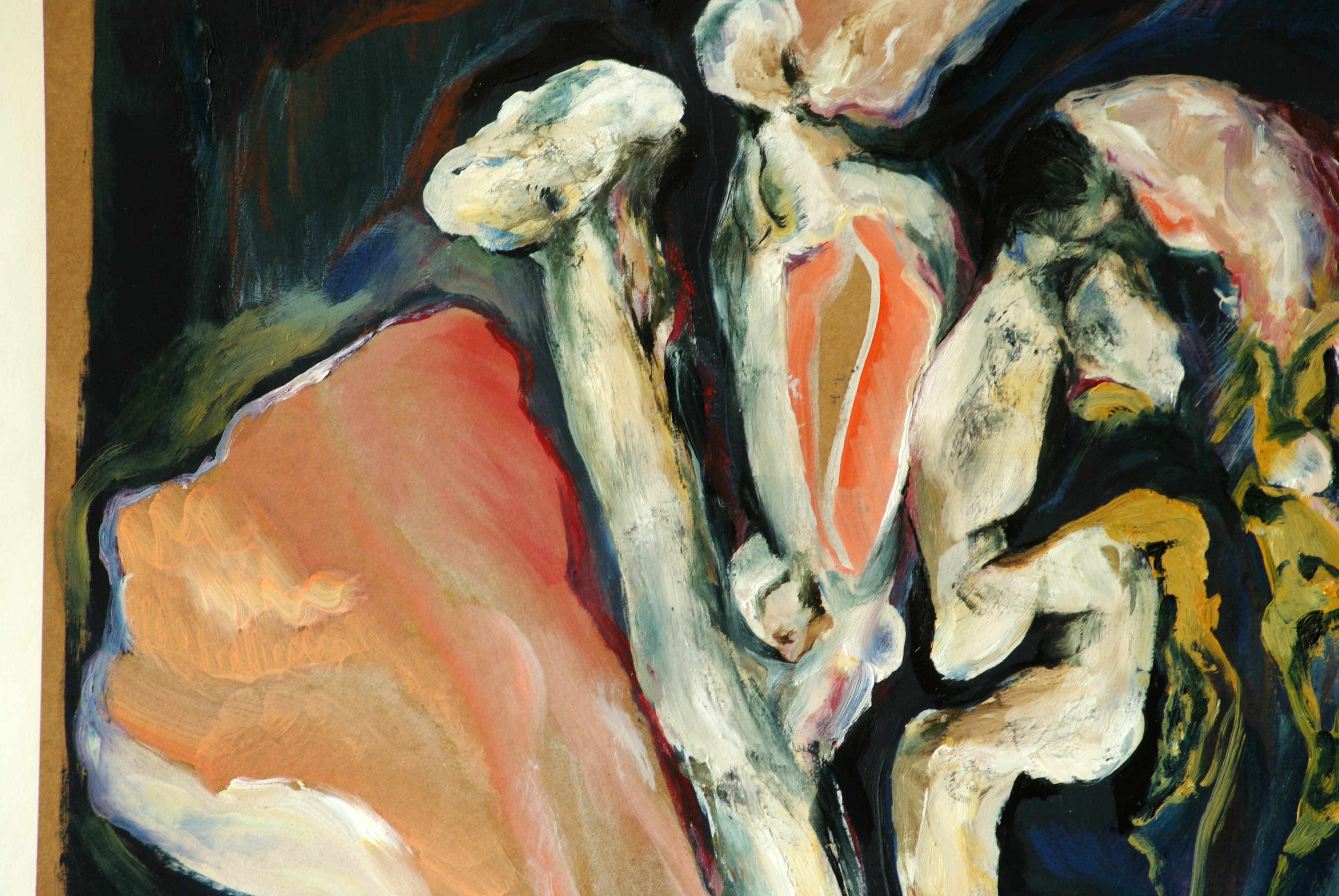 oilpaint art janice ys, ham meat cold cuts bones bird surrealism modern 2025