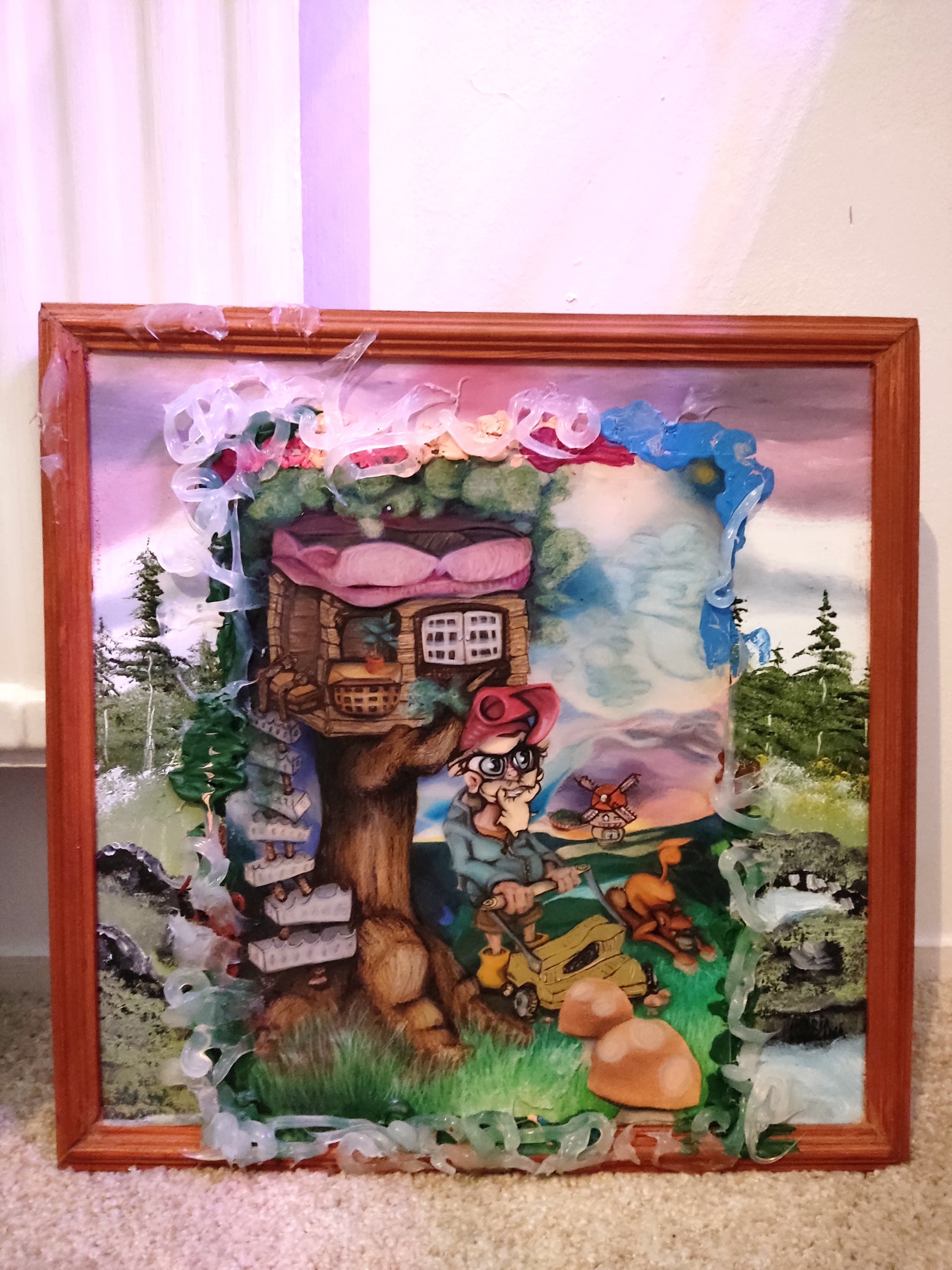 The Mushroom mower, a gnome mowing his mystical garden.